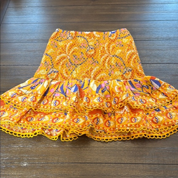 Farm Rio Yellow Palms Party Smocked Mini Skirt Size Small - Picture 7 of 16
